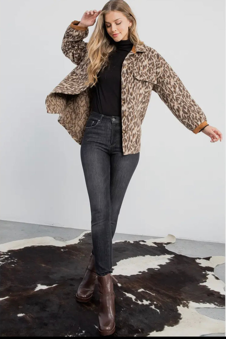 Button up leopard jacket