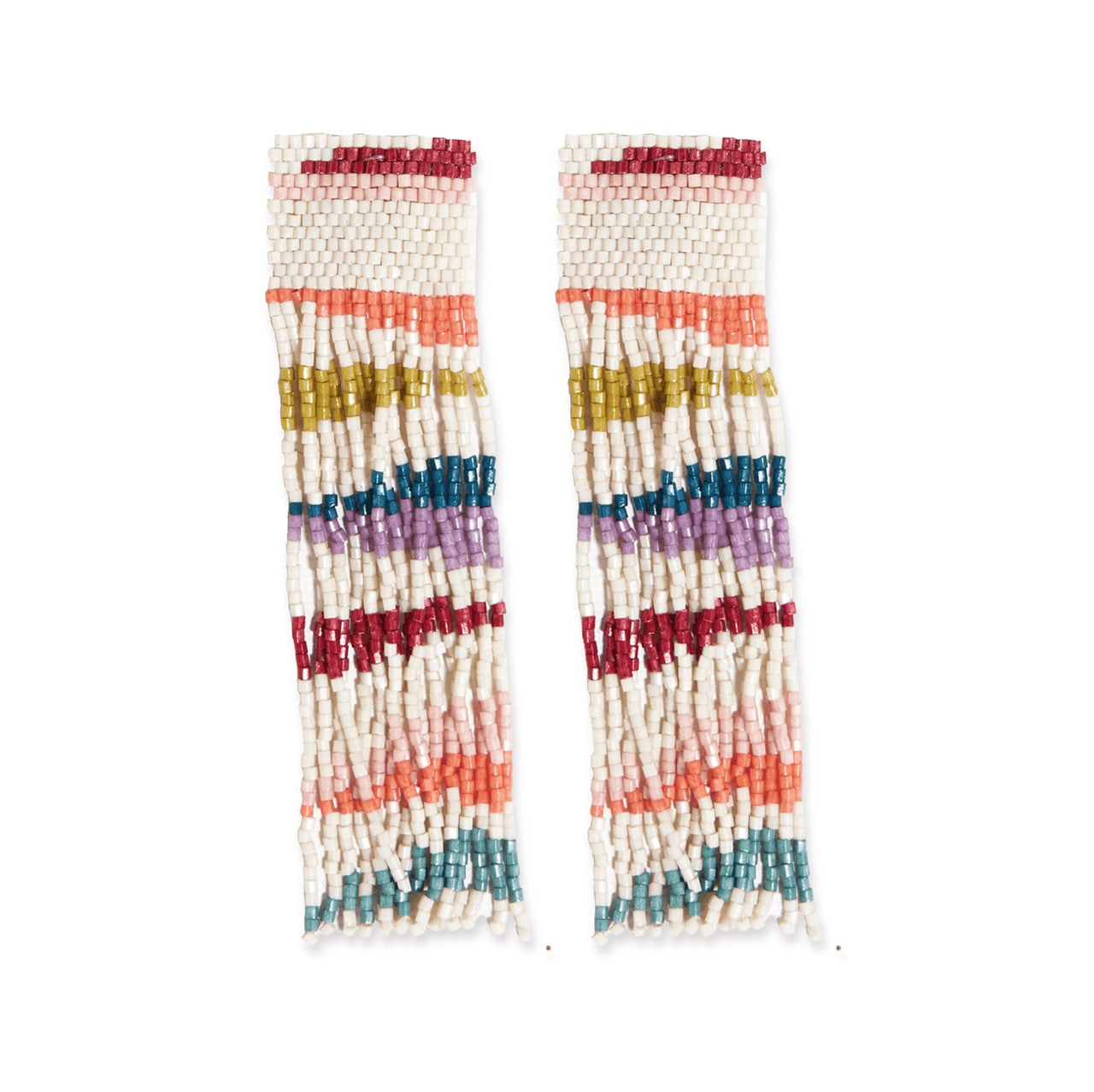 Belle Angled Stripes Beaded Fringe Rainbow