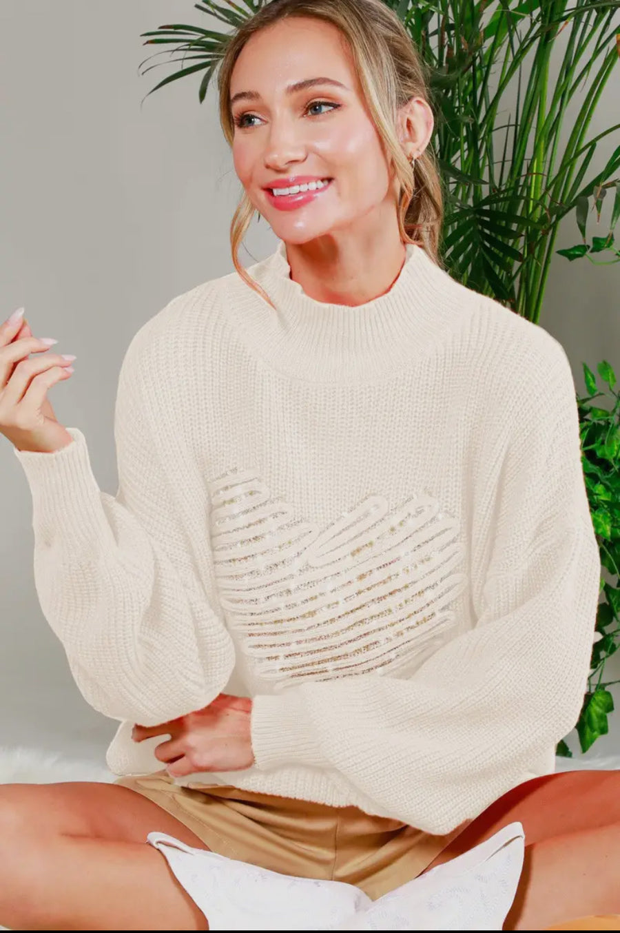 Mock neck heart sweater