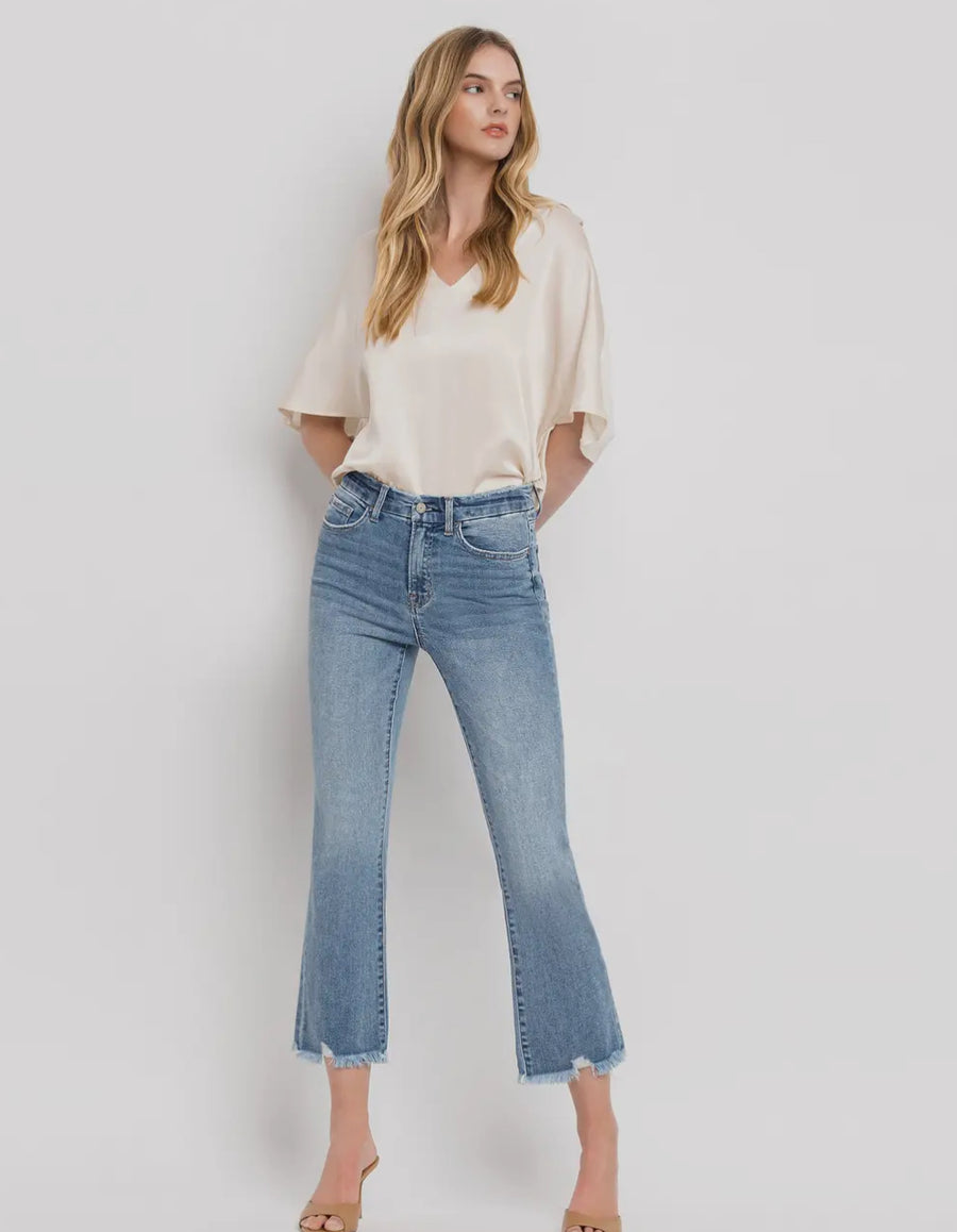 Vervet frayed hem crop flare jeans